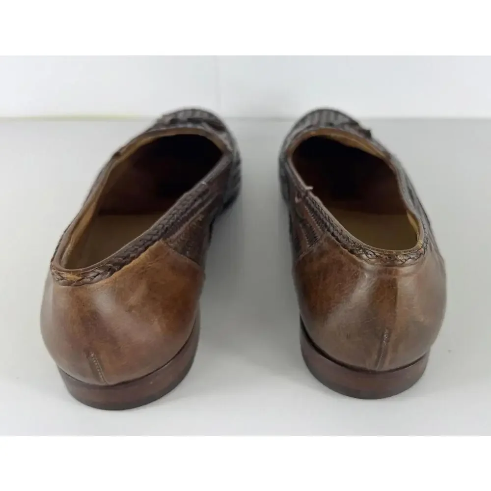 Vintage Bally Woven Leather Lisbon Italy Dress Shoes Men US 12 M Brown Loafers